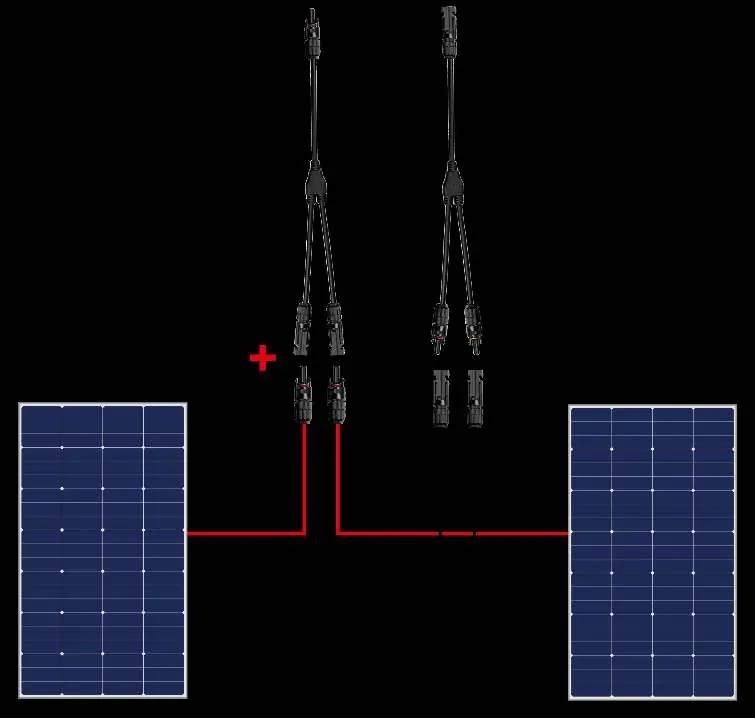 Schemat połączenia równoległego 2 paneli 100W