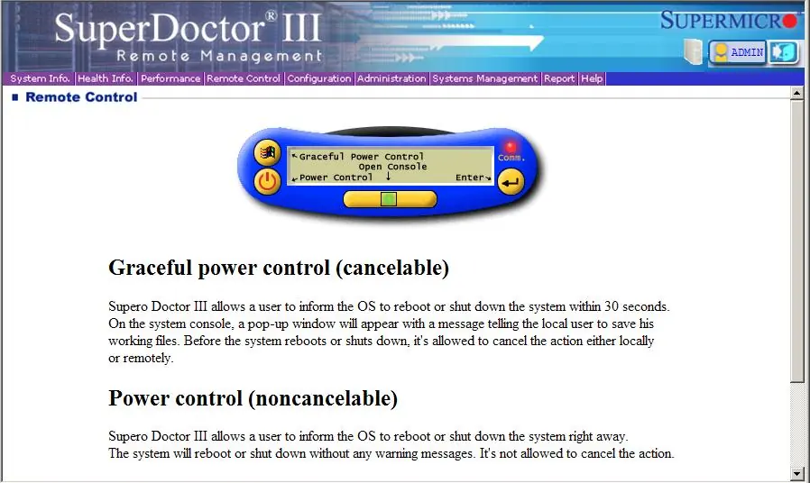 Interfejs SuperDoctor III - zdalne sterowanie zasilaniem