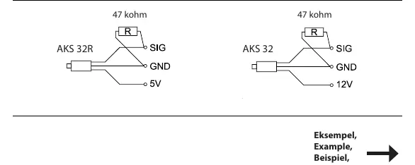 Schemat podłączenia rezystora 47 kOhm dla AKS 32R i AKS 32.