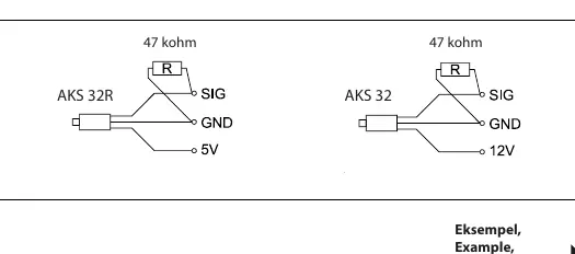 Schemat podłączenia rezystora 47 kOhm dla przetworników AKS 32R i AKS 32.