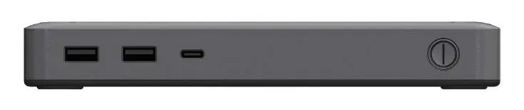 Przedni panel stacji dokującej z przyciskiem zasilania i portami USB