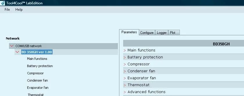 Interfejs oprogramowania Tool4Cool do konfiguracji parametrów.