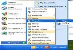 Menu start systemu Windows z widoczną aplikacją PCCam