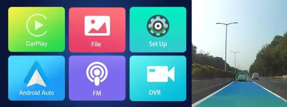Menu główne z opcjami CarPlay i Android Auto.