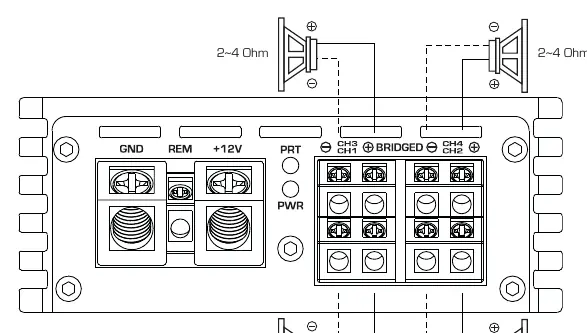 Schemat podłączenia głośników dla modeli HB 104D/154D II