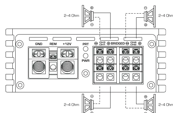 Schemat podłączenia głośników HB 104D II / 154D II