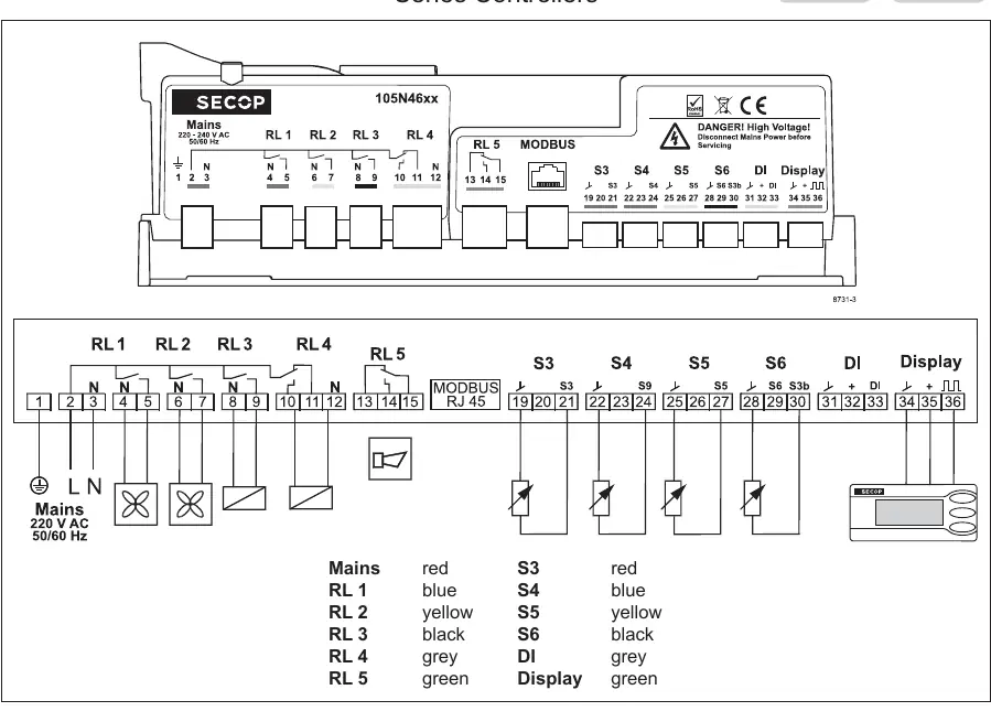 Schemat połączeń elektrycznych sterownika 105N46xx