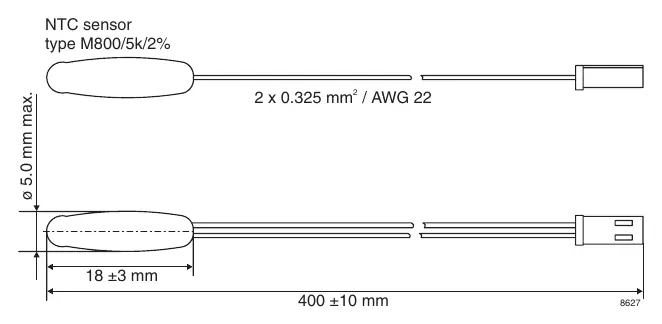 Schemat wymiarowy czujnika NTC
