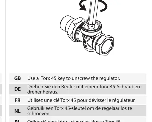 Odkręcanie regulatora kluczem Torx 45