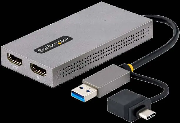 Adapter USB 3.1 do podwójnego HDMI z oznaczeniami portów