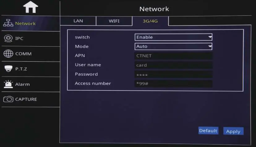Menu konfiguracji sieci 3G/4G
