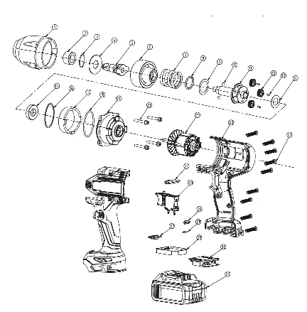 Rysunek złożeniowy (exploded view) klucza udarowego