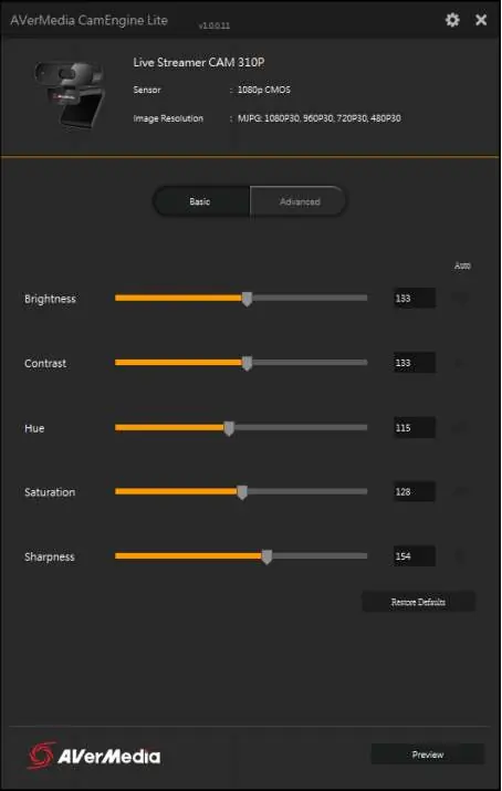 Interfejs CamEngine Lite - ustawienia podstawowe