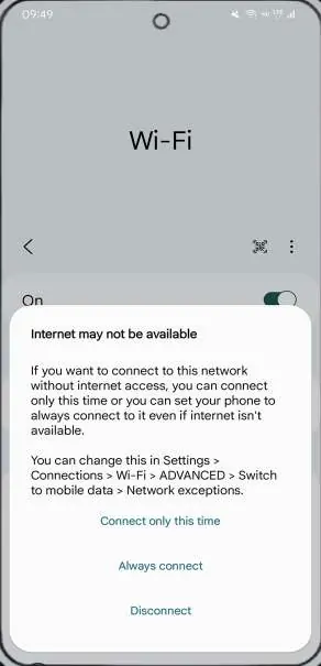 Ekran połączenia Wi-Fi