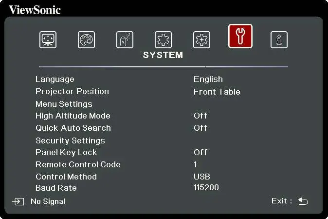 Menu SYSTEM