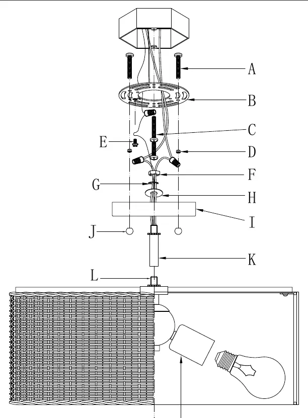 Schemat montażowy elementów lampy (A-M)