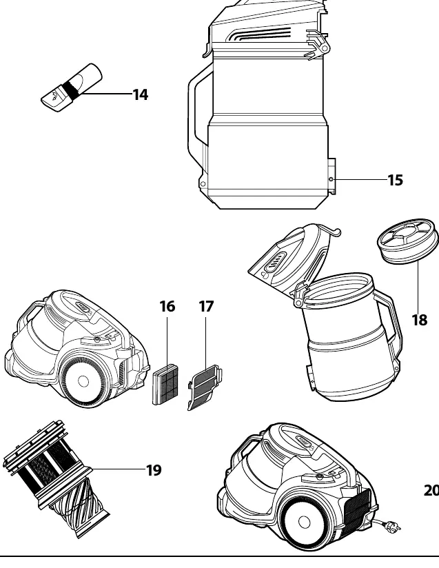Schemat filtrów i pojemnika na kurz