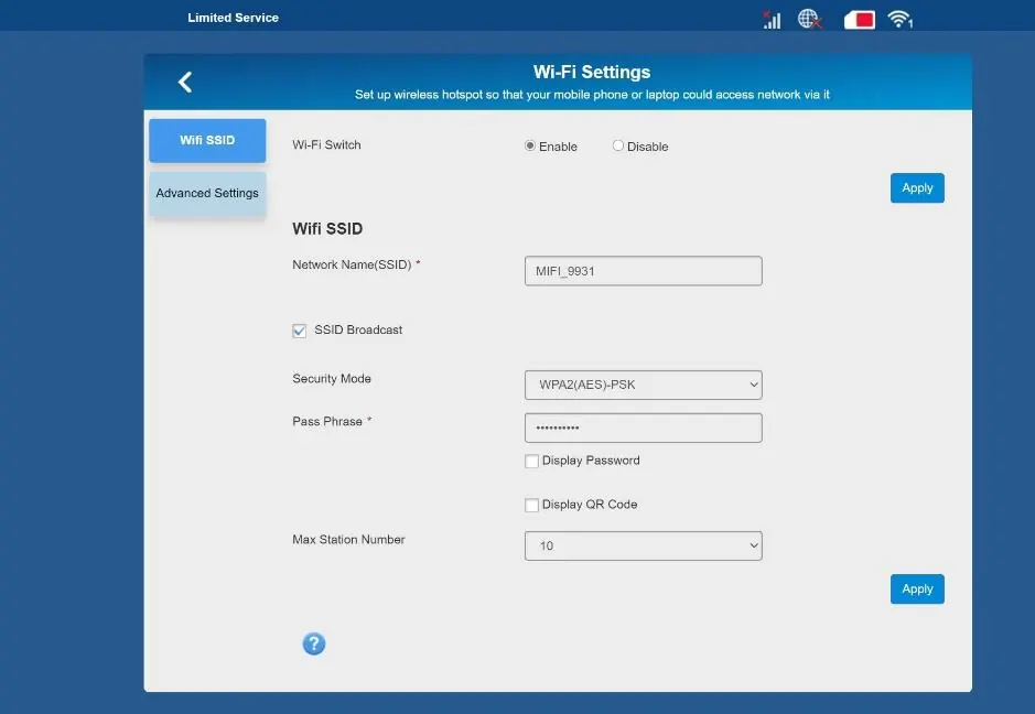 Konfiguracja parametrów sieci WiFi