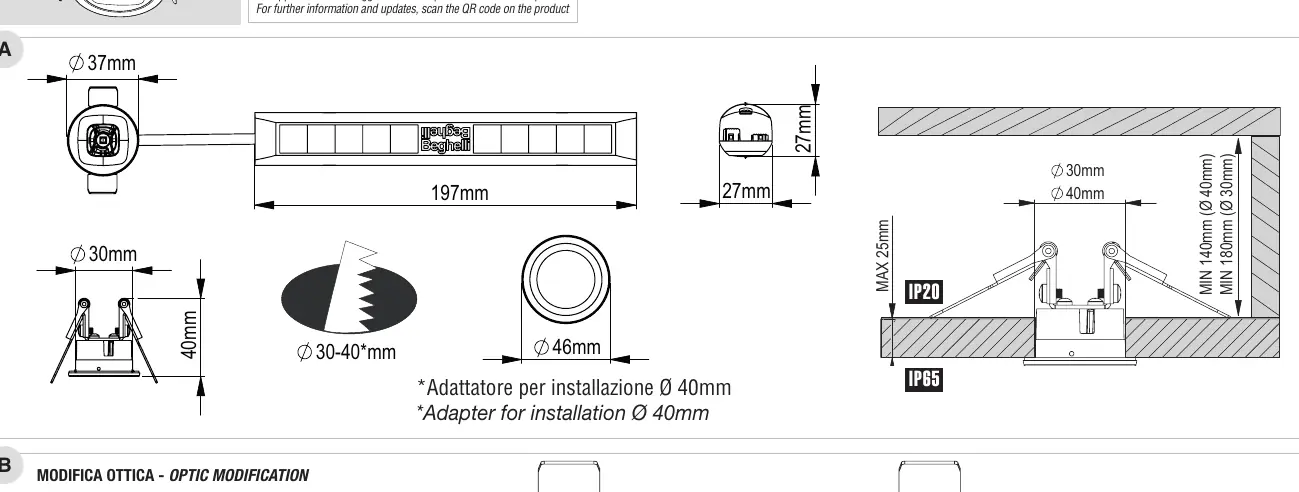 Wymiary montażowe i sposób instalacji z adapterem