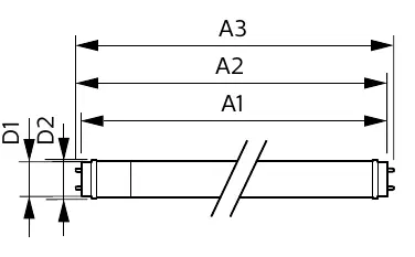 Rysunek wymiarowy lampy T8