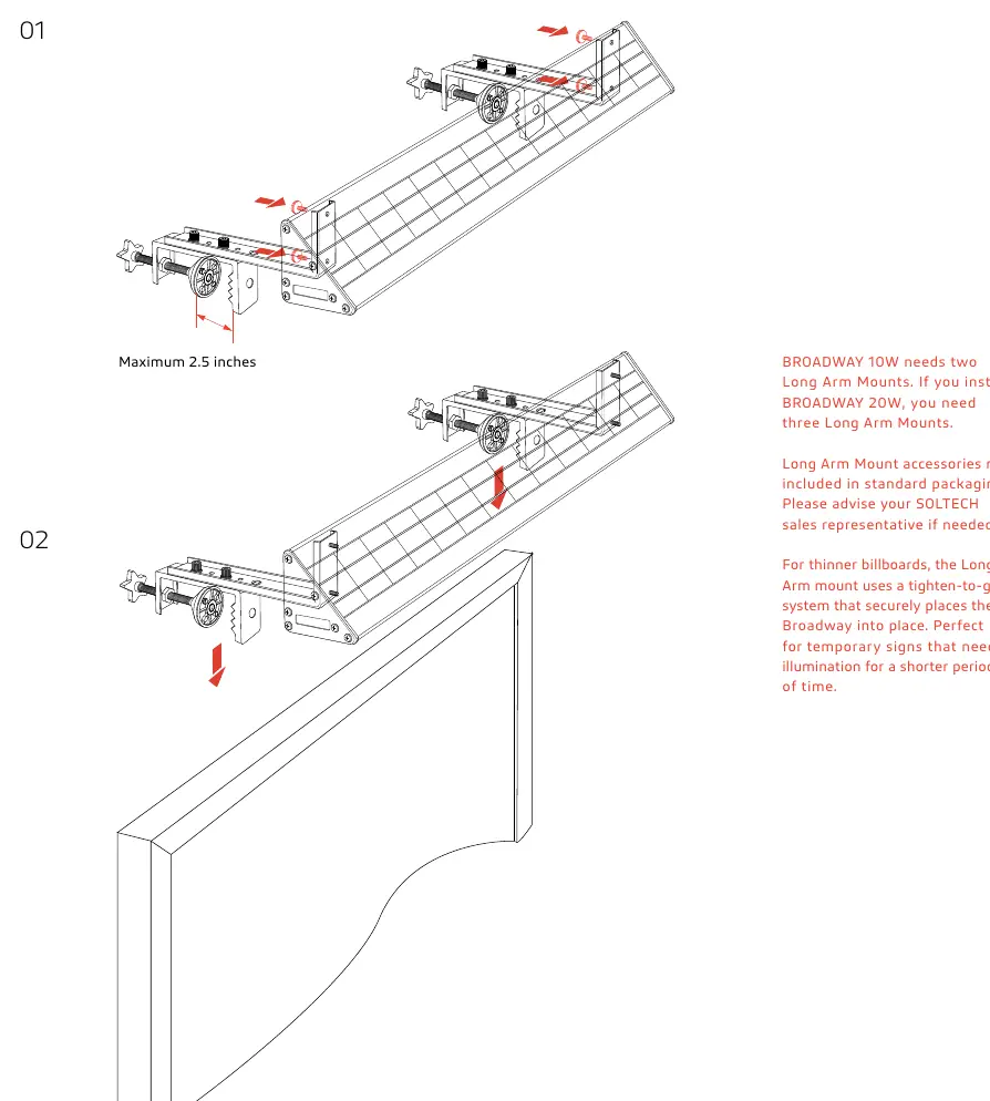 Schemat montażu na wysięgniku (Long Arm Mount)