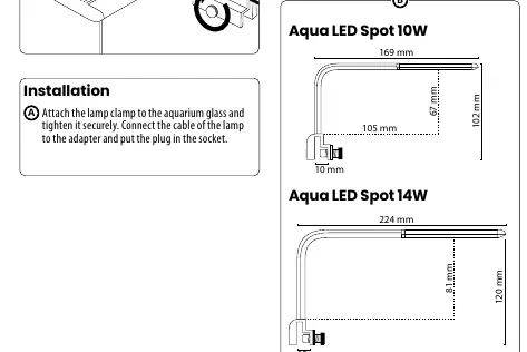 Wymiary lampy dla modeli 10W i 14W