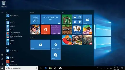 Menu Start w systemie Windows 10