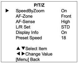Przykład menu P/T/Z
