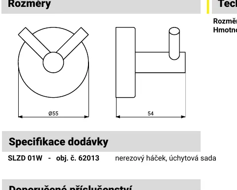 Wymiary haczyka Sanela SLZD 01W