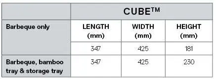 Wymiary grilla CUBE