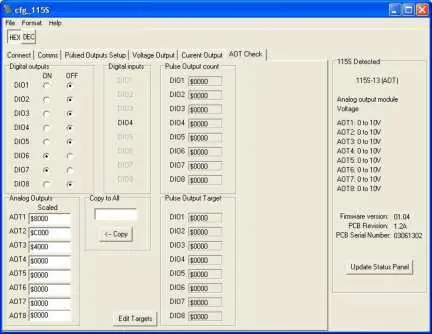 Ekran testowy AOT Check dla modelu 115S-13