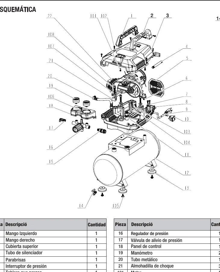 Schemat budowy kompresora Husky 0200442A