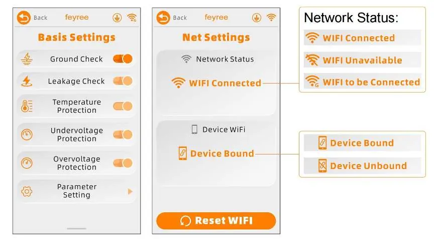 Ustawienia sieciowe i status połączenia WiFi