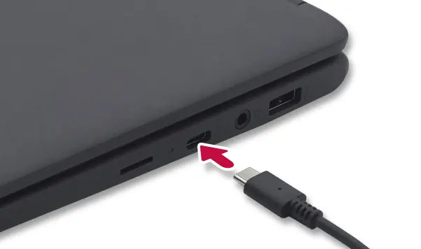 Podłączanie zasilacza do portu USB-C.