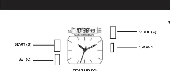 Schemat przycisków i elementów sterujących zegarka Timex 11Z