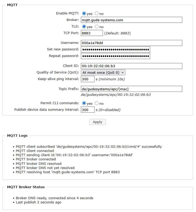 Konfiguracja ustawień MQTT w WebGUI