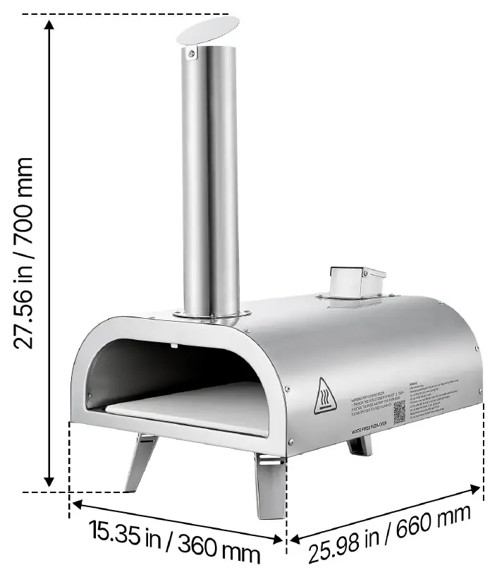 Wymiary pieca do pizzy Vevor 12-IN