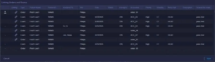 Okno Manage Order and Exam Links