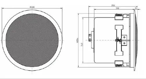 Wymiary montażowe subwoofera PSUB 120T