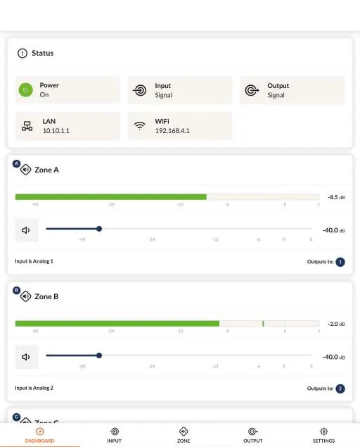 Panel Dashboard w interfejsie PowerZone Control