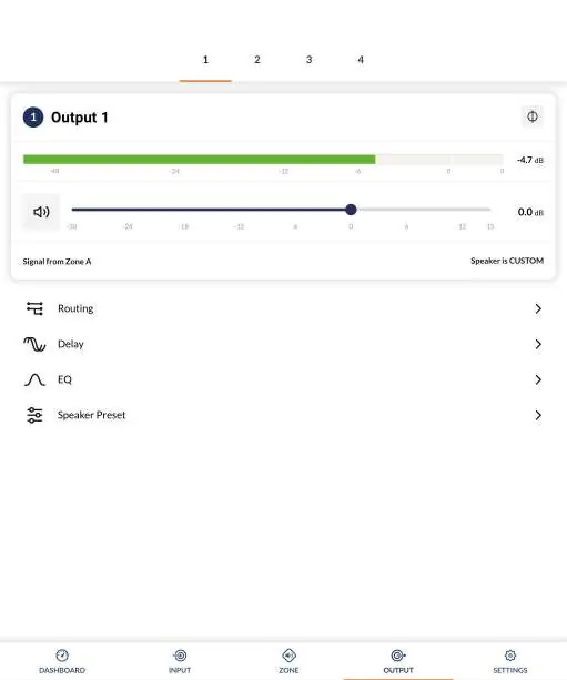 Zakładka Output do konfiguracji wyjść