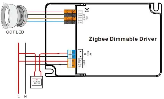 Schemat podłączenia zewnętrznego przycisku do balastu ZIGBEE NFC