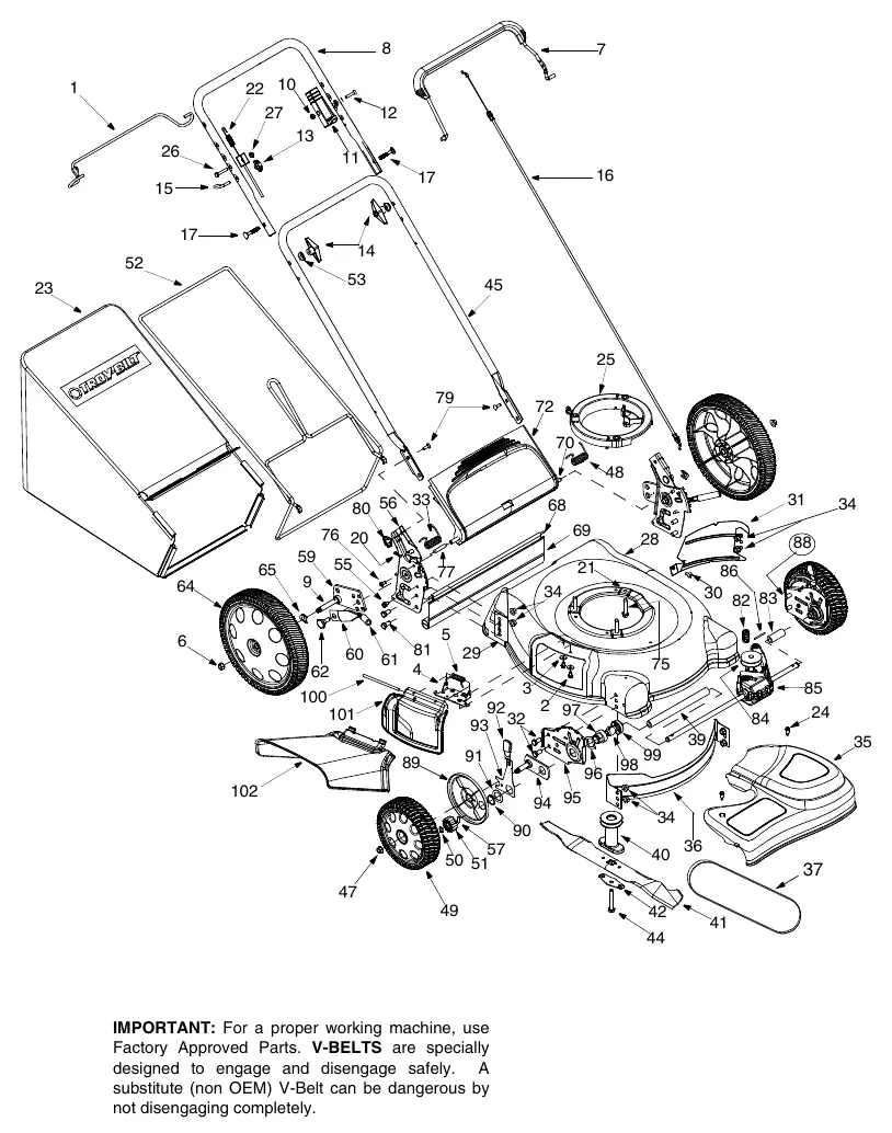 Schemat budowy kosiarki Troy-Bilt 12A-566