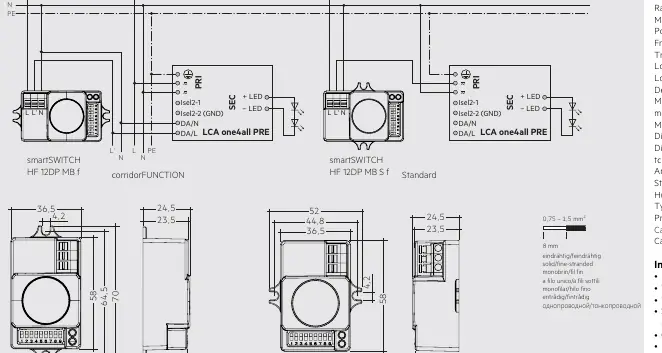 Schemat połączeń elektrycznych dla czujników smartSWITCH HF 12DP MB f oraz MB S f.