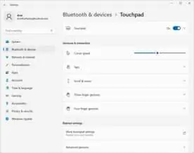 Ustawienia touchpada