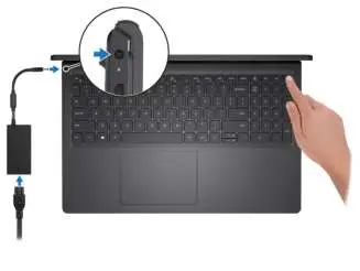 Podłączanie zasilacza i włączanie laptopa