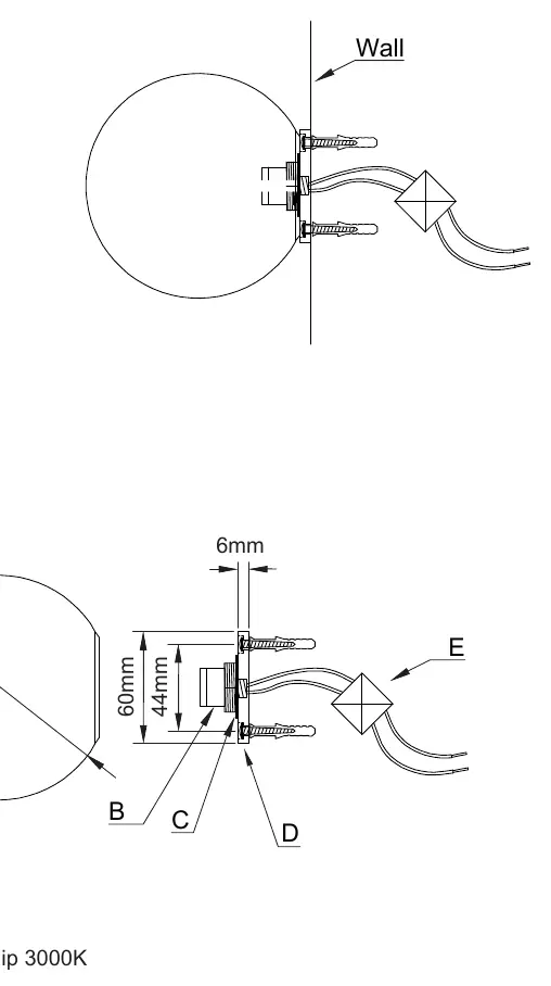 Schemat montażu lampy ściennej FORTE 12V V2