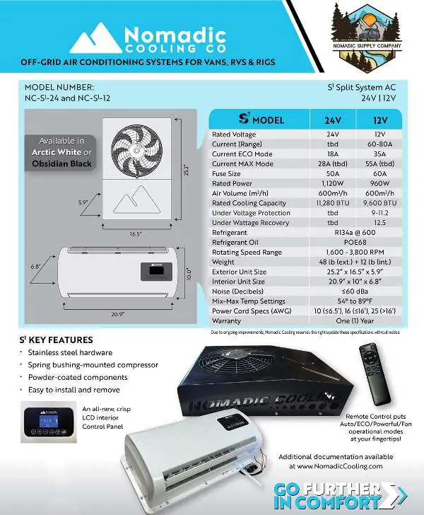Klimatyzator Nomadic Cooling S1 - wymiary i specyfikacja