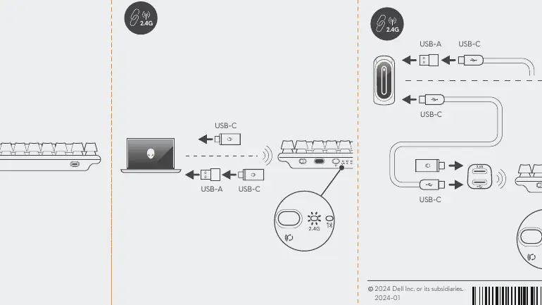 Schemat połączenia bezprzewodowego 2.4G oraz przewodowego USB