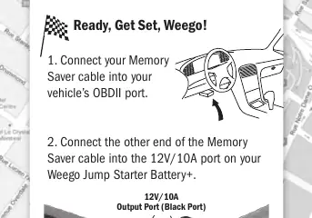 Schemat podłączenia Memory Saver do portu OBDII oraz urządzenia Weego Jump Starter